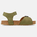 Haflinger Kindersandale Max in Grün (Khaki) aus Leder mit Schnalle, Klettverschluss und Korkfußbett Seitenansicht