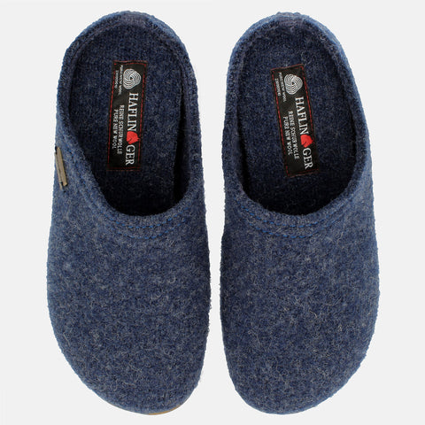 Haflinger Pantoffel Everest Classic in Blau (Jeans) aus reiner Schurwolle mit Gummisohle Vogelperspektive