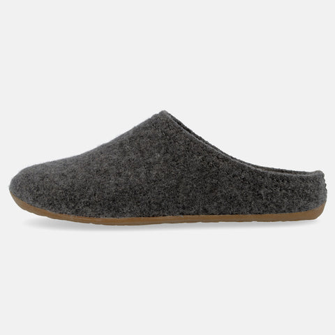 Haflinger Pantoffel Everest Classic in Grau (Anthrazit) aus reiner Schurwolle mit Gummisohle Seitenansicht