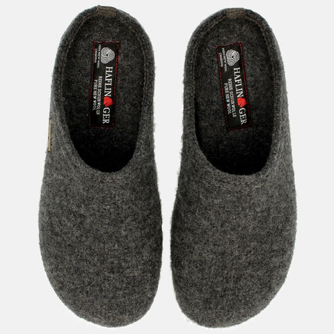 Haflinger Pantoffel Everest Classic in Grau (Anthrazit) aus reiner Schurwolle mit Gummisohle Vogelperspektive