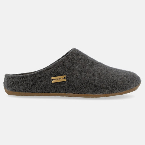 Haflinger Pantoffel Everest Classic in Grau (Anthrazit) aus reiner Schurwolle mit Gummisohle Seitenansicht