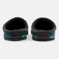 Haflinger Pantoffel Plaid in Blau (Ocean) aus Schurwolle im Schachmuster mit Filzsohle Hinteransicht