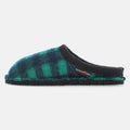 Haflinger Pantoffel Plaid in Blau (Ocean) aus Schurwolle im Schachmuster mit Filzsohle Seitenansicht