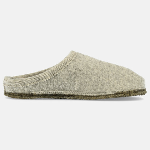 Haflinger Pantoffel Alaska in Grau (Steingraumeliert) aus Walkstoff mit Filzsohle Seitenansicht