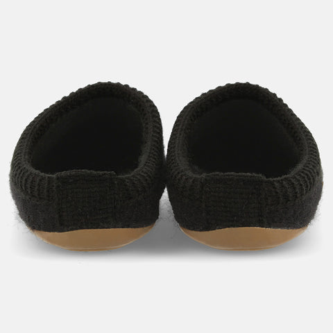 Haflinger Pantoffel Everest Classic in Schwarz aus reiner Schurwolle mit Gummisohle Hinteransicht
