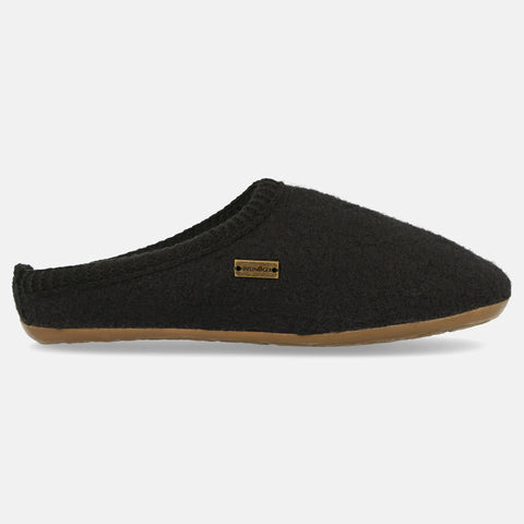 Haflinger Pantoffel Everest Classic in Schwarz aus reiner Schurwolle mit Gummisohle Seitenansicht