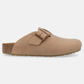 Haflinger Clog Porto in Taupe aus Leder mit Korkfußbett und verstellbarer Schnalle Seitenansicht