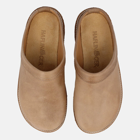 Haflinger Lederclog Travel Classic in Beige (Taupe) aus Leder mit weichem Fußbett perfekt für drinnen und draußen Vogelperspektive