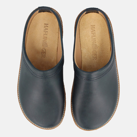 Haflinger Lederclog Travel Classic in Blau (Navy) aus Leder mit weichem Fußbett perfekt für drinnen und draußen Vogelperspektive
