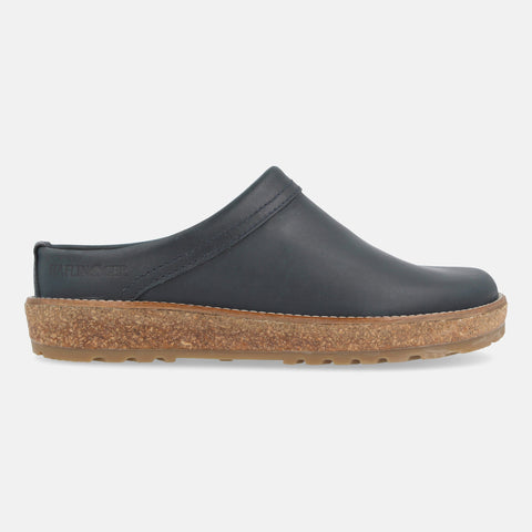Haflinger Lederclog Travel Classic in Blau (Navy) aus Leder mit weichem Fußbett perfekt für drinnen und draußen Seitenansicht