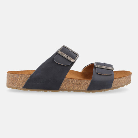 Haflinger Sandale Andrea in Blau (Country Marine) aus Leder mit Korkfußbett und verstellbaren Schnallen Seitenansicht