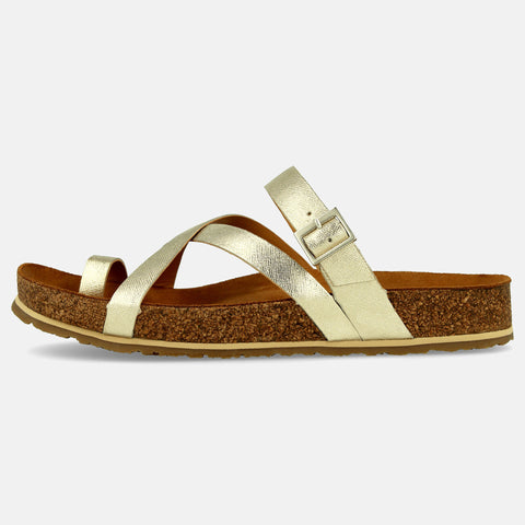 Haflinger Sandale Luna in Gold aus Leder mit Riemchen und Schnalle Seitenansicht