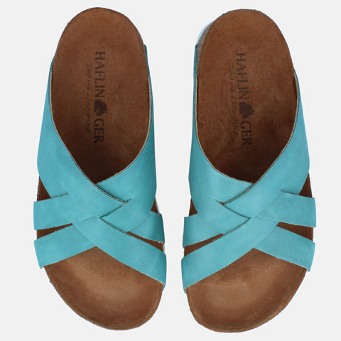 Haflinger Sandale Bo in Blau (Country Aqua) aus Leder mit Riemen in Flechtoptik Vogelperspektive