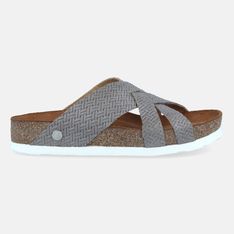 Haflinger Sandale Bo in Grau (Braided Perlgrau) aus Leder mit Riemen in Flechtoptik Seitenansicht