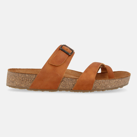Haflinger Sandale Juno in Braun (Country Caramel) aus Leder mit Korkfußbett und verstellbarer Schnalle Seitenansicht