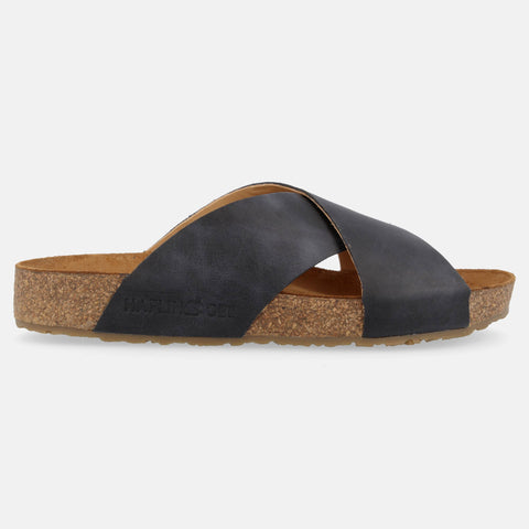 Haflinger Sandale Mio in Blau (Country Marine) aus Leder mit Riemen Seitenansicht