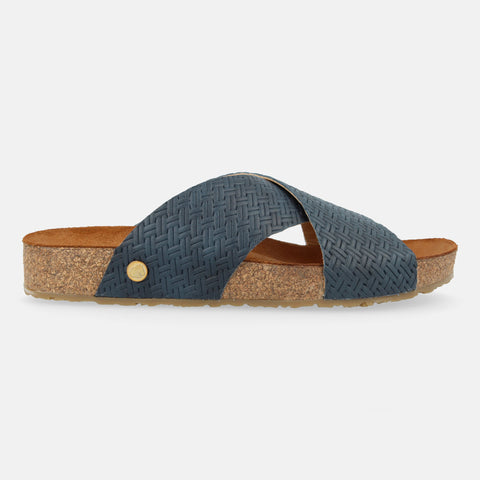 Haflinger Sandale Mio in Blau (Braided Marine) aus Leder mit Riemen Seitenansicht