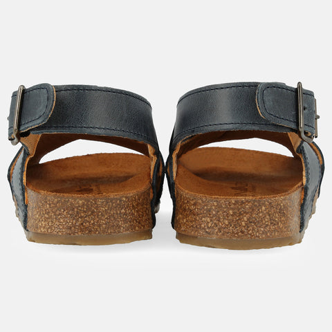 Haflinger Sandale Tom in Blau (Bali) aus Leder mit Riemen und Schnalle mit Korkfußbett Hinteransicht
