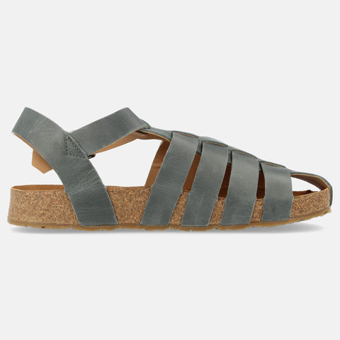 Haflinger Sandale Peter in Blau (Jeans) aus Leder mit Riemchen und Schnalle  im Römerstyle Seitenansicht
