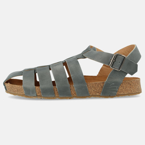 Haflinger Sandale Peter in Blau (Jeans) aus Leder mit Riemchen und Schnalle  im Römerstyle Seitenansicht