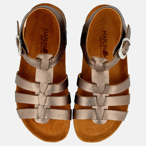 Haflinger Sandale Anni in Bronze aus Leder mit Riemchen und Schnalle Vogelperspektive