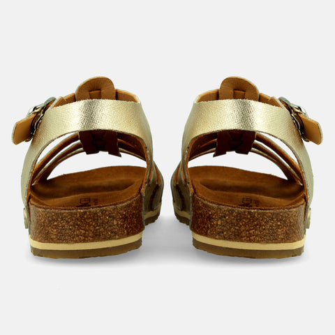 Haflinger Sandale Anni in Gold aus Leder mit Riemchen und Schnalle Hinteransicht