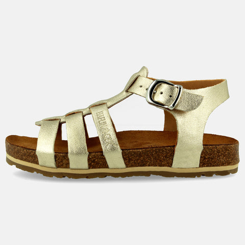 Haflinger Sandale Anni in Gold aus Leder mit Riemchen und Schnalle Seitenansicht