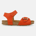 Haflinger Kindersandale Max in Orange (Koralle) aus Leder mit Schnalle, Klettverschluss und Korkfußbett Seitenansicht