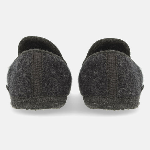 Haflinger Slipper Loafer in Grau (Graphit) aus Walkstoff mit Filzsohle Hinteransicht