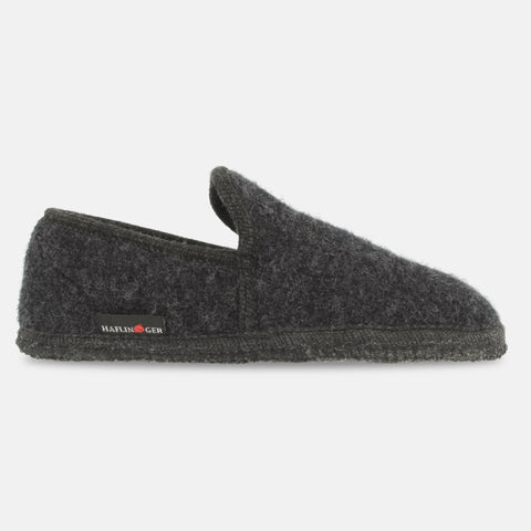 Haflinger Slipper Loafer in Grau (Graphit) aus Walkstoff mit Filzsohle Seitenansicht