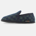 Haflinger Slipper Loafer in Blau (Ocean) aus Walkstoff im Schachfeldmuster mit Filzsohle Seitenansicht