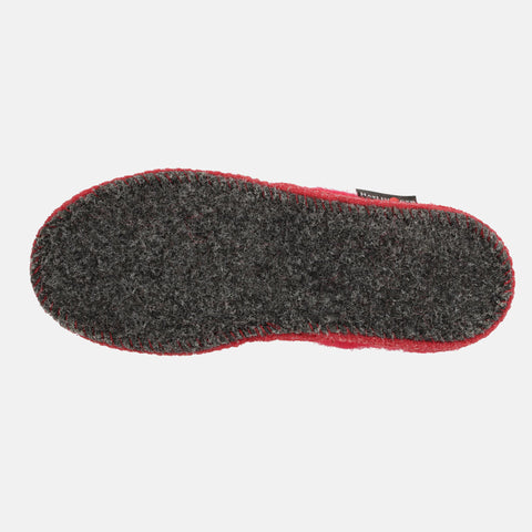 Haflinger Slipper Loafer in Rot (Ziegelrot) aus Walkstoff mit Filzsohle Sohlenansicht
