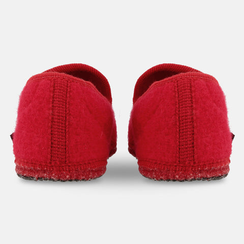 Haflinger Slipper Loafer in Rot (Ziegelrot) aus Walkstoff mit Filzsohle Hinteransicht