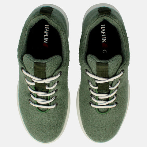 Haflinger Wool Sneaker Every Day in Grün (Kiwi) aus Filz mit Schnürbändern und Gummisohle Vogelperspektive