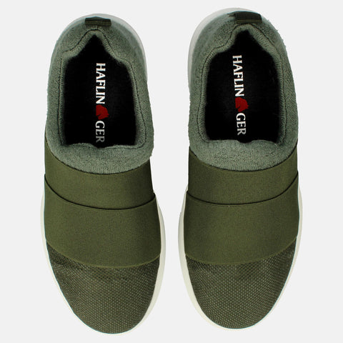 Haflinger Wool Sneaker Jump in Grün (Kiwi) aus Filz mit elastischen Bändern und Gummisohle Vogelperspektive
