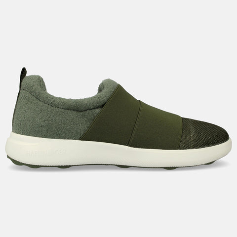 Haflinger Wool Sneaker Jump in Grün (Kiwi) aus Filz mit elastischen Bändern und Gummisohle Seitenansicht