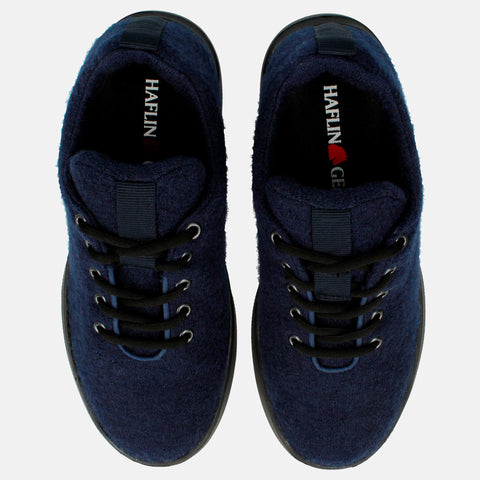 Haflinger Wool Sneaker Every Day in Blau (Ocean) aus Filz mit Schnürbändern und Gummisohle Vogelperspektive
