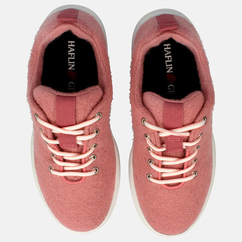 Haflinger Wool Sneaker Every Day in Pink (Rosenholz) aus Filz mit Schnürbändern und Gummisohle Vogelperspektive