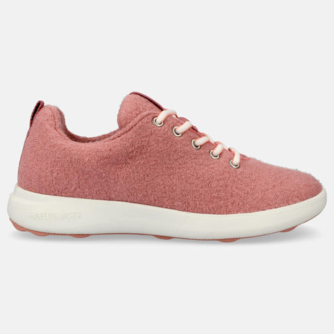 Haflinger Wool Sneaker Every Day in Pink (Rosenholz) aus Filz mit Schnürbändern und Gummisohle Seitenansicht